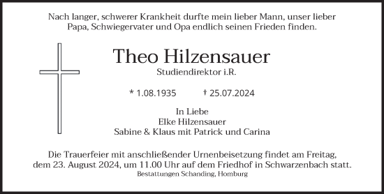 Traueranzeige von Theo Hilzensauer von saarbruecker_zeitung