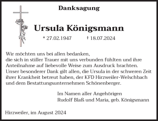 Traueranzeige von Ursula Königsmann von saarbruecker_zeitung