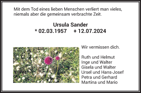 Traueranzeige von Ursula Sander von saarbruecker_zeitung