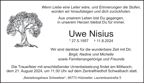 Traueranzeige von Uwe Nisius von saarbruecker_zeitung