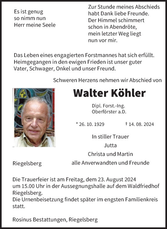 Traueranzeige von Walter Köhler von saarbruecker_zeitung