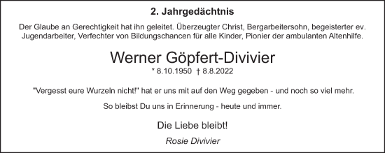 Traueranzeige von Werner Göpfert-Divivier von saarbruecker_zeitung