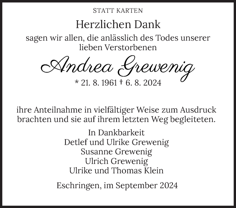  Traueranzeige für Andrea Grewenig vom 14.09.2024 aus saarbruecker_zeitung
