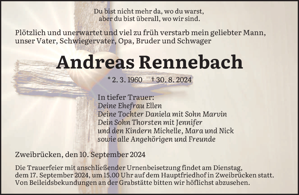  Traueranzeige für Andreas Rennebach vom 10.09.2024 aus saarbruecker_zeitung