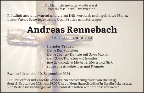 Traueranzeige von Andreas Rennebach von saarbruecker_zeitung