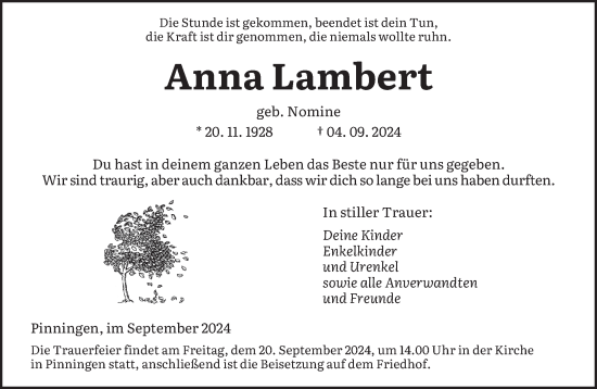 Traueranzeige von Anna Lambert von saarbruecker_zeitung