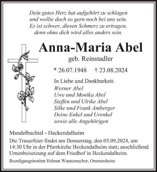 Traueranzeige von Anna-Maria Abel von saarbruecker_zeitung