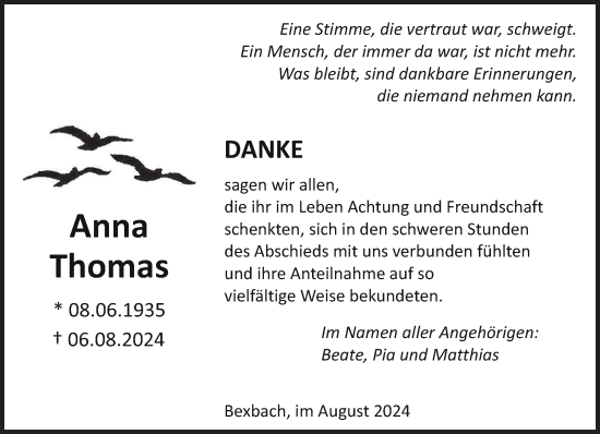 Traueranzeige von Anna Thomas von saarbruecker_zeitung