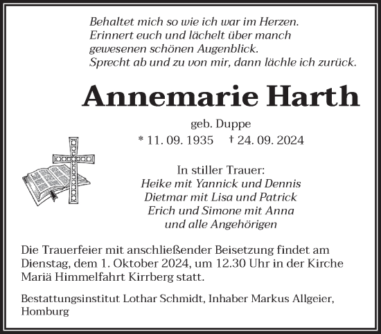 Traueranzeige von Annemarie Harth von saarbruecker_zeitung