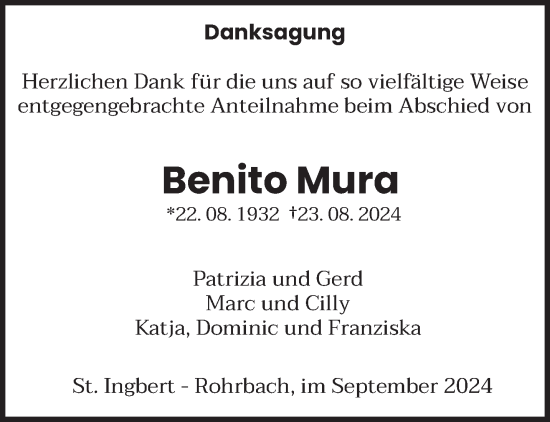 Traueranzeige von Benito Mura von saarbruecker_zeitung