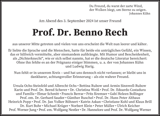 Traueranzeige von Benno Rech von saarbruecker_zeitung