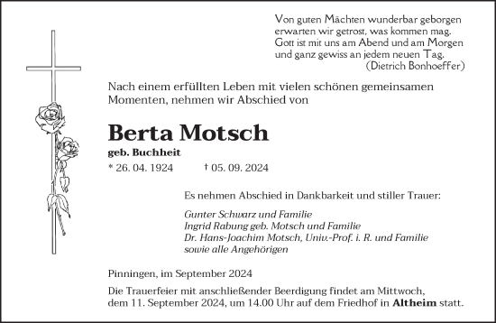 Traueranzeige von Berta Motsch von saarbruecker_zeitung