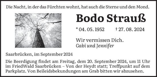 Traueranzeige von Bodo Strauß von saarbruecker_zeitung