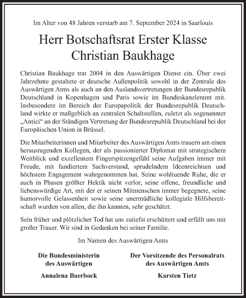  Traueranzeige für Christian Baukhage vom 21.09.2024 aus saarbruecker_zeitung