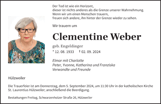 Traueranzeige von Clementine Weber von saarbruecker_zeitung