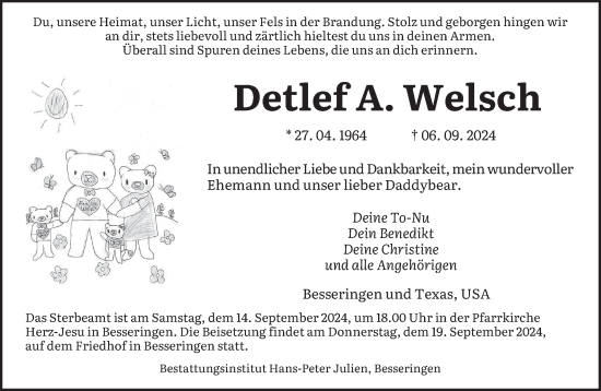 Traueranzeige von Detlef A. Welsch von saarbruecker_zeitung