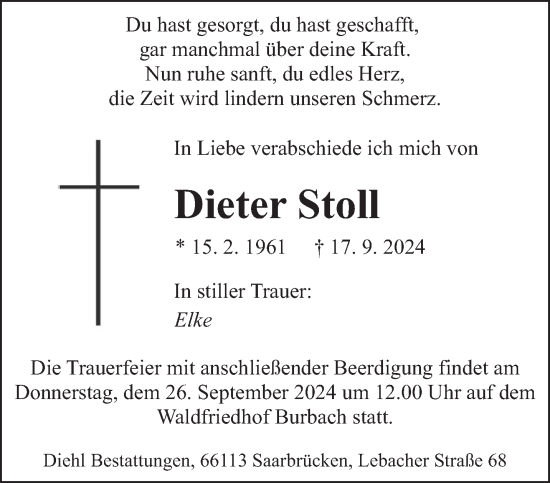 Traueranzeige von Dieter Stoll von saarbruecker_zeitung