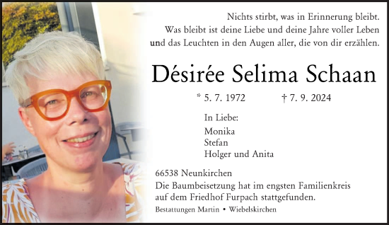 Traueranzeige von Désirée Selima Schaan von saarbruecker_zeitung