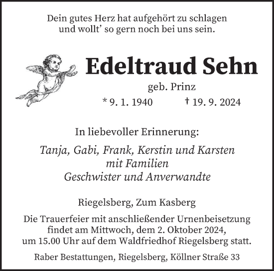 Traueranzeige von Edeltraud Sehn von saarbruecker_zeitung