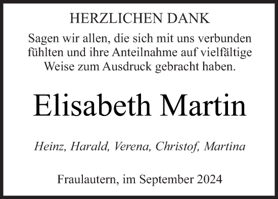 Traueranzeige von Elisabeth Martin von saarbruecker_zeitung