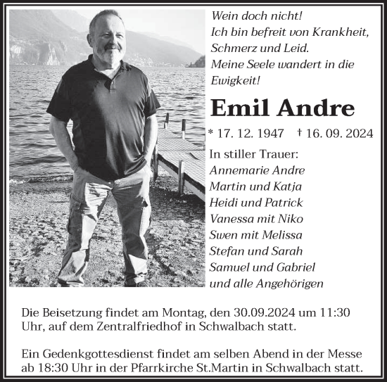 Traueranzeige von Emil Andre von saarbruecker_zeitung