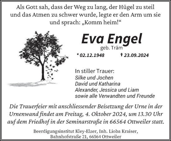 Traueranzeige von Eva Engel von saarbruecker_zeitung