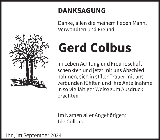 Traueranzeige von Gerd Colbus von saarbruecker_zeitung