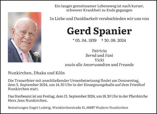 Traueranzeige von Gerd Spanier von saarbruecker_zeitung