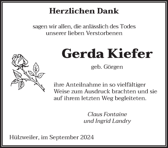 Traueranzeige von Gerda Kiefer von saarbruecker_zeitung