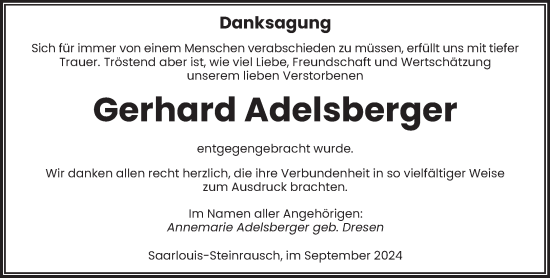 Traueranzeige von Gerhard Adelsberger von saarbruecker_zeitung