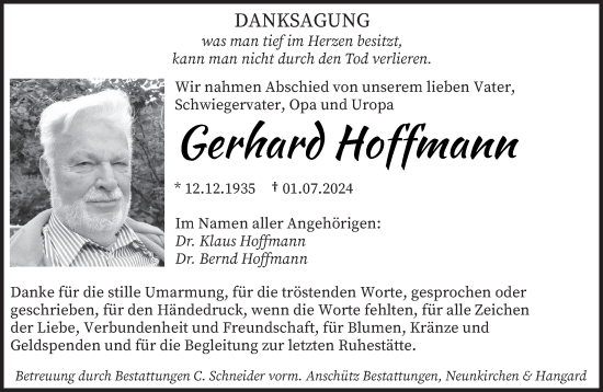 Traueranzeige von Gerhard Hoffmann von saarbruecker_zeitung