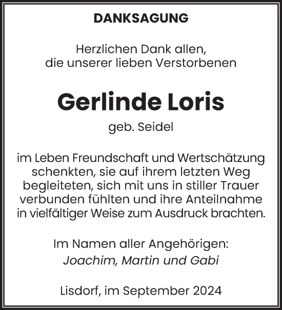 Traueranzeige von Gerlinde Loris von saarbruecker_zeitung