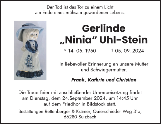 Traueranzeige von Gerlinde Uhl-Stein von saarbruecker_zeitung