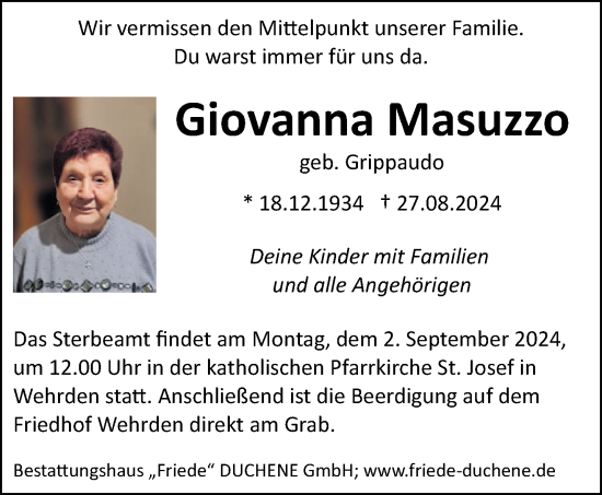 Traueranzeige von Giovanna Masuzzo von saarbruecker_zeitung