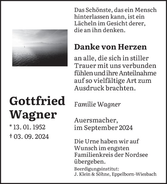 Traueranzeige von Gottfried Wagner von saarbruecker_zeitung