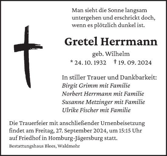 Traueranzeige von Gretel Herrmann von saarbruecker_zeitung