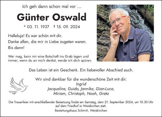 Traueranzeige von Günter Oswald von saarbruecker_zeitung