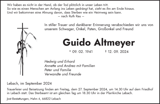 Traueranzeige von Guido Altmeyer von saarbruecker_zeitung