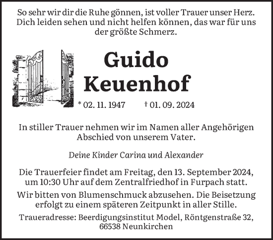 Traueranzeige von Guido Keuenhof von saarbruecker_zeitung