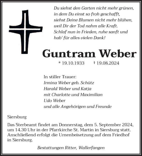 Traueranzeige von Guntram Weber von saarbruecker_zeitung