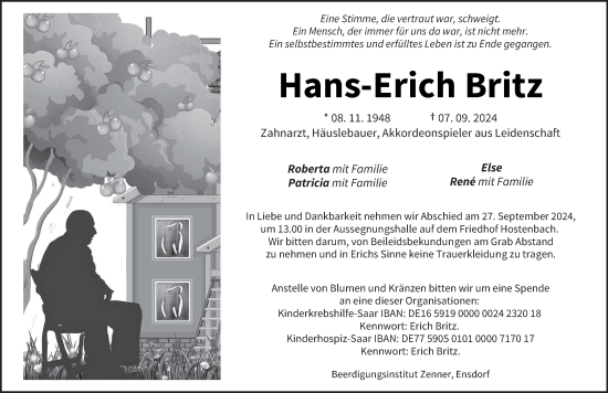 Traueranzeige von Hans-Erich Britz von saarbruecker_zeitung