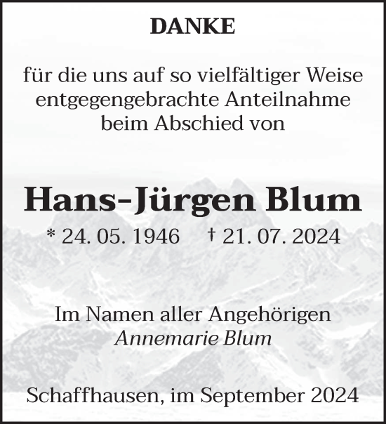 Traueranzeige von Hans-Jürgen Blum von saarbruecker_zeitung