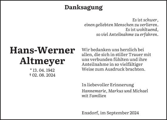 Traueranzeige von Hans-Werner Altmeyer von saarbruecker_zeitung