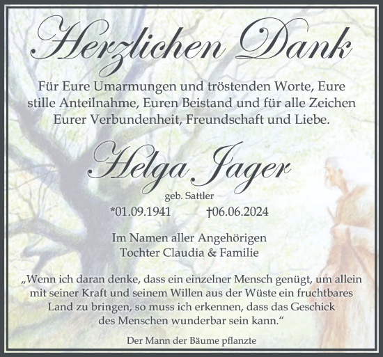 Traueranzeige von Helga Jager von saarbruecker_zeitung