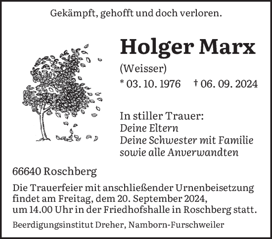 Traueranzeige von Holger Marx von saarbruecker_zeitung