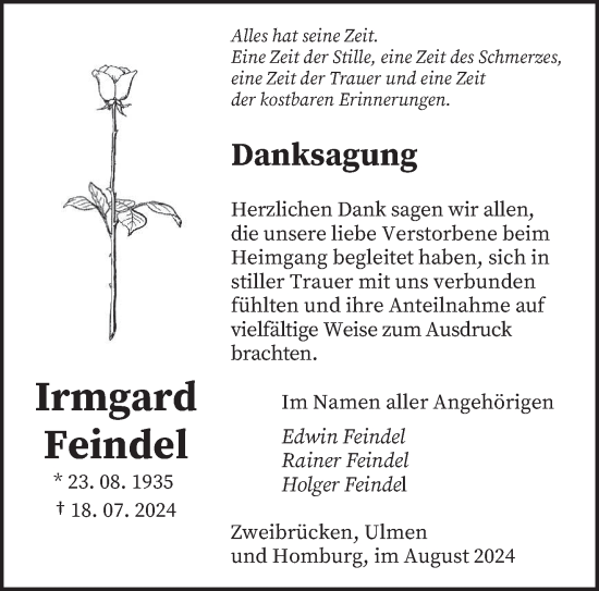 Traueranzeige von Irmgard Feindel von saarbruecker_zeitung