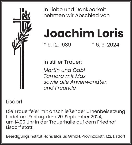 Traueranzeige von Joachim Loris von saarbruecker_zeitung