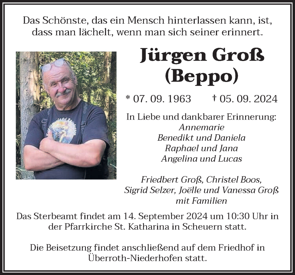  Traueranzeige für Jürgen Groß vom 12.09.2024 aus saarbruecker_zeitung