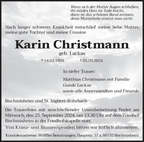 Traueranzeige von Karin Christmann von saarbruecker_zeitung