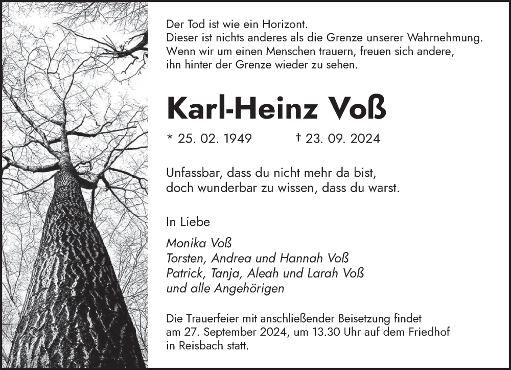  Traueranzeige für Karl-Heinz Voß vom 25.09.2024 aus saarbruecker_zeitung